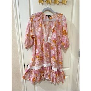 Maje Pink and Orange Ruffled Tiered Sundress